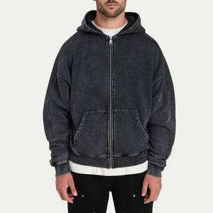 Sudadera con capucha de forro polar grueso con doble cremallera para hombre, estilo urbano, venta al por mayor, personalizada - Product Image 1