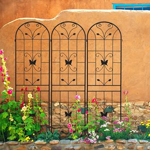 Set di 4 tralicci da giardino in metallo antiruggine neri da 220 cm x 50 cm per piante rampicanti, supporto per fiori da esterno - Product Image 5