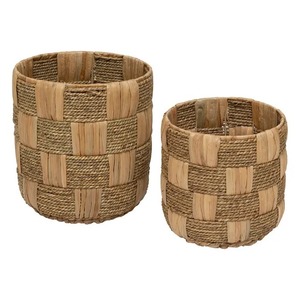 Juego de 2 cestas de almacenamiento hechas a mano con patrón cuadrado entrelazado de junco marino y jacinto de agua, ecológicas, fabricadas en Vietnam, venta al por mayor. - Product Image 1