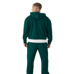 Ensemble de survêtement vert foncé à capuche, coupe longue, couleur unie, décontracté, en coton respirant, coupe classique, style automne - Product Image 2