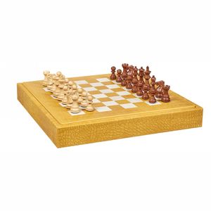 Jeu d'échecs en cuir minimaliste de style nordique, ensemble d'échecs moderne noir et blanc, jeu de table décoratif, pièces d'échecs en résine/métal - Product Image 5