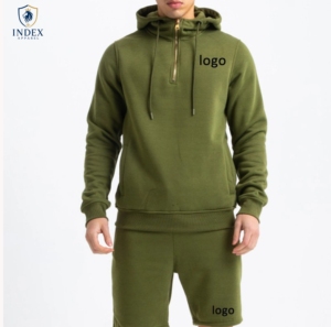 Conjunto de Sudadera con Capucha para Hombre, Color Verde Oliva, Estilo Casual para Otoño, Tejido de Felpa Francesa - Product Image 1