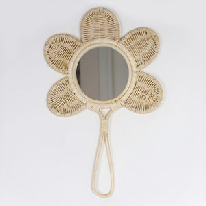 Miroir à main vintage en rotin à vendre, miroirs portatifs tissés écologiques, excellente qualité - Product Image 1
