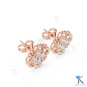 Boucles d'oreilles clous classiques vintage ornées de diamants de laboratoire taille brillant, grappe de 4 pierres, en or massif 14K 18K, pour mariage féminin - Product Image 6