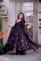 Ensemble Anarkali 3 pièces imprimé violet tendance de luxe, style indien pakistanais, grande taille, robe longue, pour l'hiver et l'été