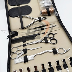 Ensemble d'outils pour extensions de cheveux en acier inoxydable, étui en cuir beige, micro-perles, pince à 3 trous, logo personnalisé, outils de coiffure - Product Image 6