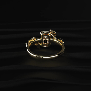 Bague en diamant taille émeraude avec motif feuille et accents latéraux, diamant de laboratoire, en or ou en argent, options jaune, blanc ou rose - Product Image 2