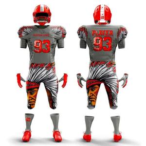 Conjunto de Uniforme de Fútbol Americano con Estampado Digital Personalizado, Unisex, 93, Gris Rojo, Estampado Guerrero, Jersey, Pantalones, Guantes y Pantalones Cortos que Absorben la Humedad - Product Image 1