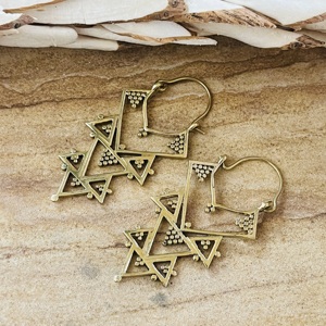 Pendientes de Aro Geométricos Bohemios de Diseño Exclusivo, Chapados en Oro, Joyería Tribal de Latón para Mujer, Acabado de Latón Antiguo, Venta al por Mayor para Fiestas Étnicas - Product Image 3
