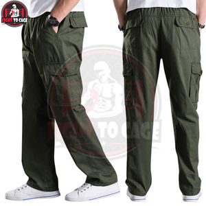 Pantalon cargo décontracté vert en toile respirante, durable, léger, avec taille élastique et plusieurs poches de rangement - Product Image 5