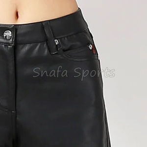 Shorts en cuir non tissé tendance pour femme, longueur genou, taille mi-haute, respirant, séchage rapide, fermeture éclair, poches, tenue décontractée - Product Image 6