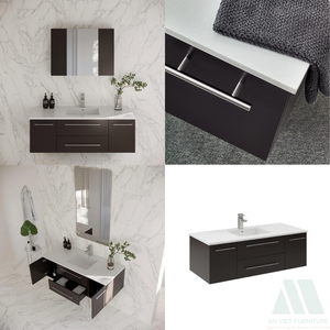 Modern <b>Bathroom</b> Furniture Easy Assembly VN Wall-mounted Wooden <b>Bathroom</b> <b>Vanity</b> With Drawers Cabinets Integrated Sink Wholesale - Product Image 4