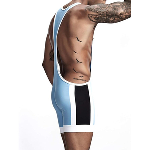 Débardeur de lutte pour homme, blanc, rouge et bleu, à blocs de couleur, ajusté, en Spandex et Nylon, pour l'entraînement aux arts martiaux - Product Image 5