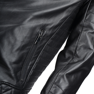 Men's Black Genuine Leather Moto Biker Jacket Slim Fit Turn-down Collar Zipper Closure Autumn Wear Windproof Regular Sleeve - Product Image 5