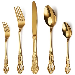 Vente en gros de couverts de luxe vintage en acier inoxydable plaqué or avec poignée antique pour mariage - Product Image 1