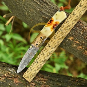 Custom Logo Damascus Steel Folding <b>Knife</b> Natural <b>Bone</b> <b>Handle</b> Outdoor Hunting Camping Pocket <b>Knife</b> Wholesale Supplier - Product Image 4