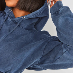 Women's <b>Blue</b> 2-Piece Knitted Set Hooded <b>Crop</b> <b>Top</b> Flare Pants Casual Solid Color Tracksuit Long Sleeve Full Length Loose Fit - Product Image 4