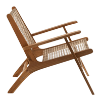 Fauteuil de jardin en bois de style mid-century modern, mobilier d'extérieur, une place, dossier tressé, fabrication en Indonésie