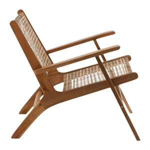 Fauteuil de jardin en bois de style mid-century modern, mobilier d'extérieur, une place, dossier tressé, fabrication en Indonésie - Product Image 2