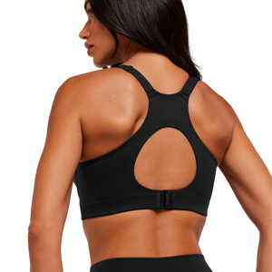 Sujetador deportivo de alto soporte con logo personalizado para mujer, cuello en V, nailon, elastano, paneles de malla, top acolchado para yoga, gimnasio, fitness, atlético, negro - Product Image 5