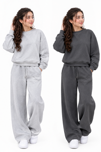 Zarsahexports Unisex 2 Piece Long <b>White</b> Fleece Fluffy Pocket <b>Sweatshirt</b> Sweatpants Set Crew Neck Loose Fit Casual Winter - Product Image 6