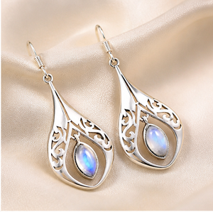 Pendientes Colgantes de Plata de Ley 925 con Piedra Lunar Arcoíris Natural, Diseño de Lágrima, Hechos a Mano, Filigrana, Joyería Boho con Gemas para Mujer - Product Image 3