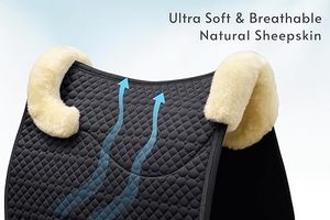 English Jumping Saddle Pad with Sheepskin Trim Lambskin Wool Fleece Lining Square Design for <b>Equestrian</b> Riding (Customizable) - Product Image 4