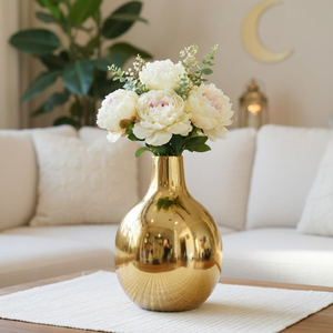 Vase en métal doré élégant, porte-fleurs décoratif de luxe, centre de table moderne pour la maison, le salon, la chambre à coucher, le bureau - Product Image 1