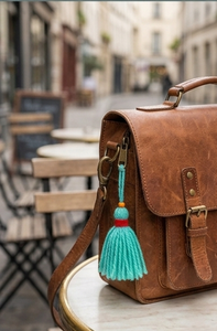 Mochila de Cuero con Borla Turquesa, Accesorio de Estilo Bohemio - Product Image 3