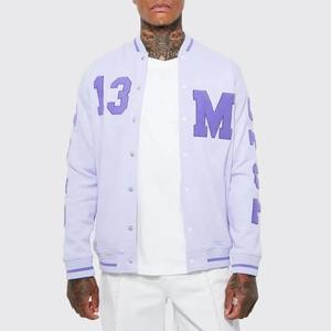 Vestes de baseball pour hommes de grande taille, couleur violette de haute qualité, logo brodé en chenille, manches longues, fermeture à boutons. - Product Image 4