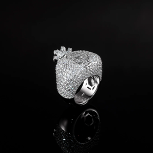 Anillo de cóctel Hiphop con moissanita y diseño de bolsa de dinero, plata 925 con engaste pavé, para uso diario masculino - Product Image 4