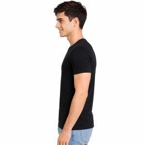 T-shirt en coton à manches courtes et col rond pour homme, coupe ajustée, couleur unie, jersey tricoté, teinture unie, OEM ODM - Product Image 2