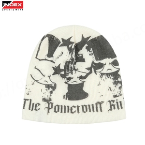 หมวกบีนนี่ถักสไตล์อเมริกันราคาถูก สกรีนโลโก้สตรีทแวร์ หมวกกันหนาวสีดำแดง ราคาประหยัด ทันสมัย - Product Image 1