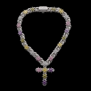 Exclusive 925 Silver Plated Moissanite & Cz Diamond <b>Cross</b> Pendant Necklace With Colorful Flower Design For Women Wedding Jewelry - Product Image 2