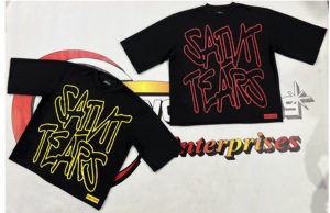 Camisetas personalizadas de nueva llegada con estampado de serigrafía en relieve, parche de goma, 300 gsm, de algodón 100% de alto gramaje, corte holgado y extragrande para hombre. - Product Image 6