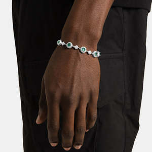 Bracelet tennis en argent sterling 925 avec halo de moissanite verte, couleur D VVS, pierre ronde verte, bracelet de luxe pour homme et femme - Product Image 1