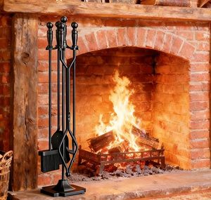 Metal Fireplace <b>Tool</b> <b>Set</b> Black Freestanding Log Tongs Shovel Brush Stand Garden Kindling Accessories - Product Image 1