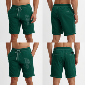 Pantalones Cortos Modernos para Hombre con Diseño Gráfico Emerald Pulse, con un Atractivo y Comodidad de Estilo Urbano Elevado - Product Image 2