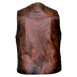 Men Genuine <b>Leather</b> <b>Vest</b> V Neck Zipper Front Casual Solid Color Winter Outerwear Regular Fit <b>Biker</b> Style Windproof Polyester - Product Image 2