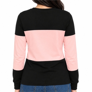 <b>Women</b> T <b>Shirt</b> Long Sleeve Design Color Block Style Round Neck Modern Casual Fit Contrast Panel Look Everyday Fashion Wear - Product Image 3