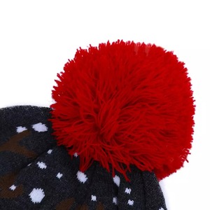 Black Knitted <b>Beanie</b> <b>with</b> White Dot Pattern, Folded Cuff and Red <b>Pom</b> <b>Pom</b> - Product Image 3