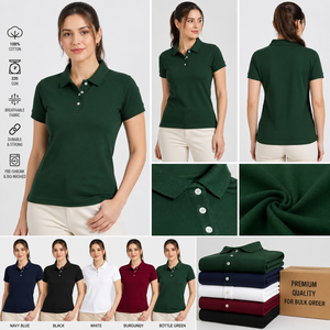 Primora Global Women's Shirt 100% Cotton 220 GSM Knitted Short Sleeve Breathable Solid Color Casual Long Wear Bottle Green - Product Image 3