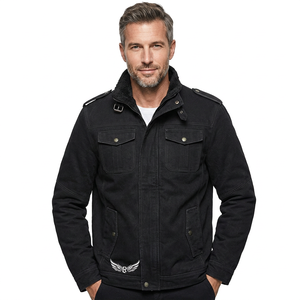 <b>Men's</b> Black Sporty <b>Long</b> <b>Jacket</b> with Zipper Turn-down Collar Regular Fit Solid Color Front Logo Lower Hem - Product Image 4