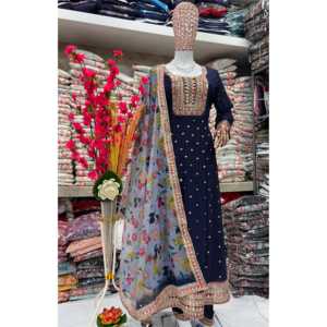 Vestido Anarkali de diseñador con Pent y Dupatta para Fiestas-Elegante vestido de noche - Product Image 2