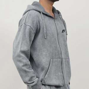 Sweats à capuche unisexes personnalisés à fermeture éclair, effet délavé, coupe oversize, en molleton de coton, style Hip Hop Streetwear, fermeture éclair intégrale, 300g Polyester/Coton, commandes en gros - Product Image 2