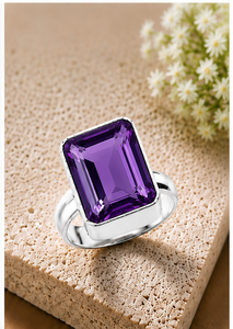 Amethyst Sterling <b>Silver</b> <b>Ring</b>, Handmade Purple Gemstone <b>Ring</b>, 925 <b>Silver</b> <b>Statement</b> <b>Ring</b> - Product Image 2