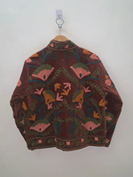 Blouson Bomber en Velours Marron Brodé Floral Suzani, Manteau Tendance Hiver avec Rembourrage en Coton, Design Taillé à la Main avec Col
