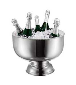 Cubo de Hielo de Acero Inoxidable Plateado con Pedestal, Enfriador de Vino y Champán Grande, con Borde Perlas, Moderno, Decorativo, para Bar, Mesa, Hogar - Product Image 1