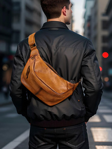 Nueva Bolsa de Pecho y Hombro de Cuero Genuino para Hombre, Cierre de Cremallera, Alta Calidad, Estilo Casual y Simple, para Motocicleta - Product Image 5