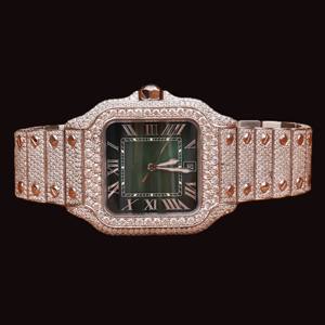 Montre en quartz de luxe à prix attractif, sertie de diamants Moissanite, pour homme, entièrement glacée, en argent 925, cadran vert, édition limitée Hip Hop - Product Image 1